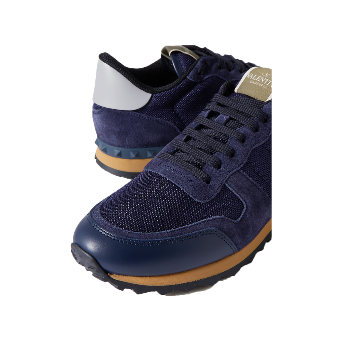 VALENTINO ROCKRUNNER SUEDE LEATHER AND MESH TRAINERS IN BLUE