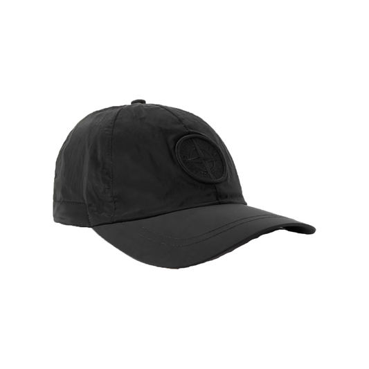 STONE ISLAND LOGO-APPLIQUED ECONYL® NYLON METAL CAP IN BLACK