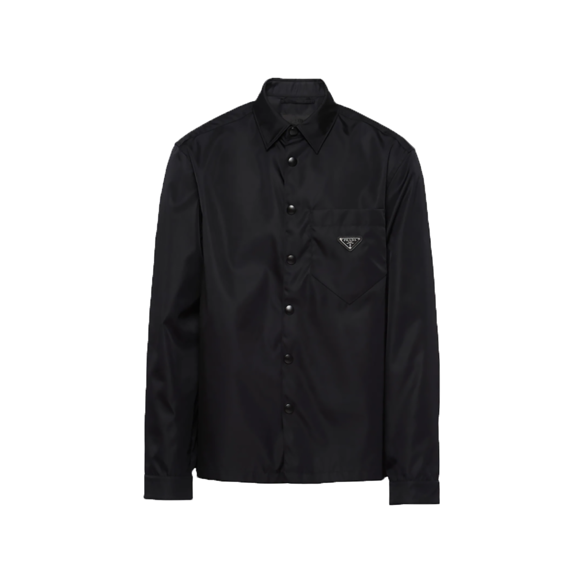 PRADA RE-NYLON LOGO BADGE SHIRT IN BLACK