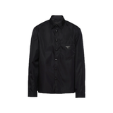 PRADA RE-NYLON LOGO BADGE SHIRT IN BLACK