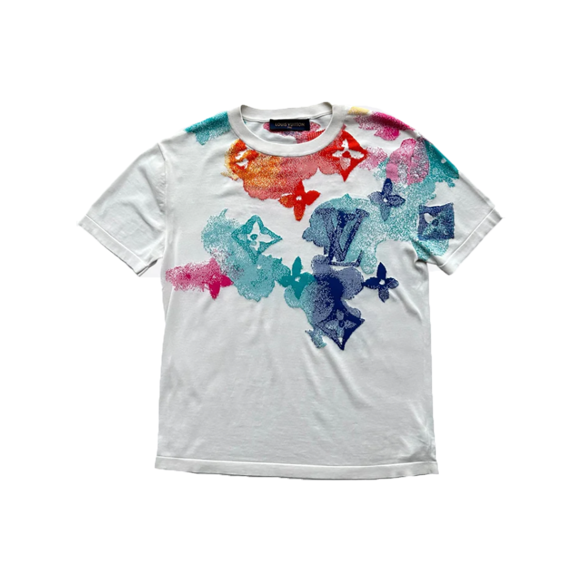 PRELOVED LOUIS VUITTON MULTI COLOUR LOGO T-SHIRT IN WHITE
