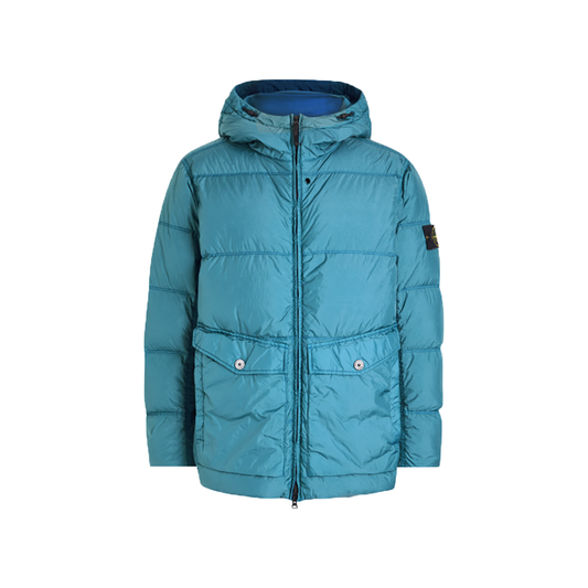 STONE ISLAND COMPASS BADGE RIPSTOP HOODED JACKET IN BLUE