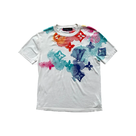 PRELOVED LOUIS VUITTON MULTI COLOUR LOGO T-SHIRT IN WHITE