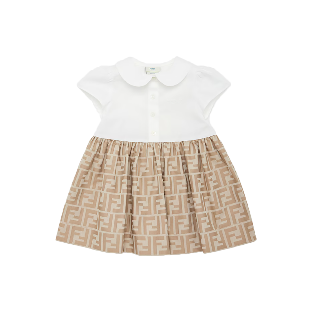JUNIOR FENDI BRAND-EMBROIDERED CONTRAST COTTON DRESS