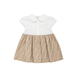 JUNIOR FENDI BRAND-EMBROIDERED CONTRAST COTTON DRESS