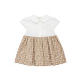 JUNIOR FENDI BRAND-EMBROIDERED CONTRAST COTTON DRESS