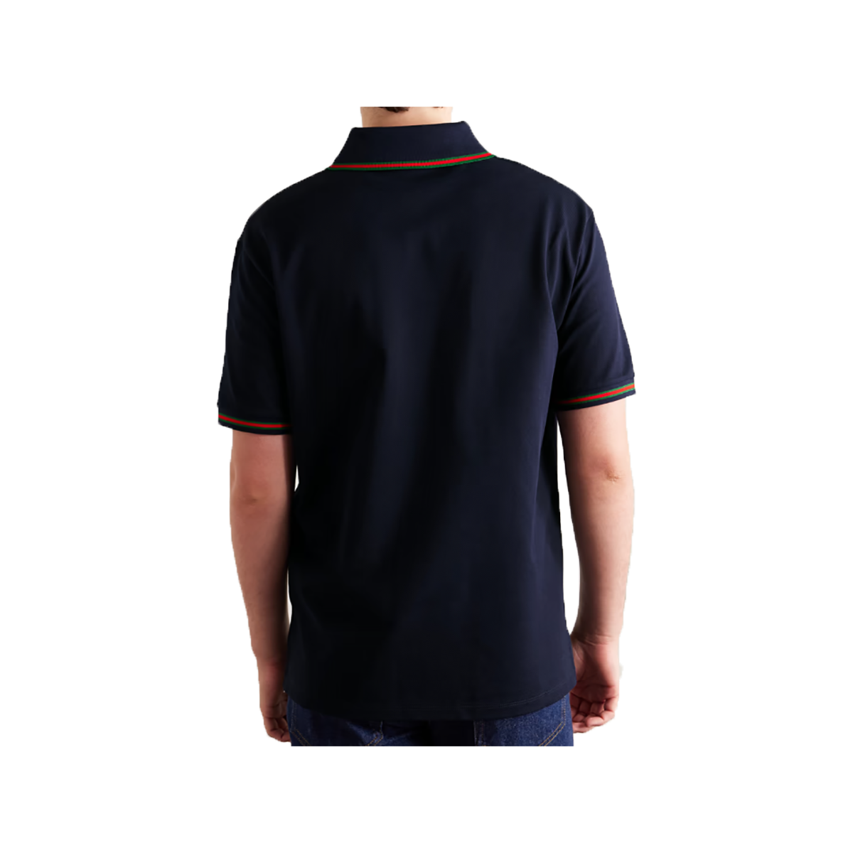 GUCCI LOGO EMBROIDERED COTTON POLO IN NAVY BLUE