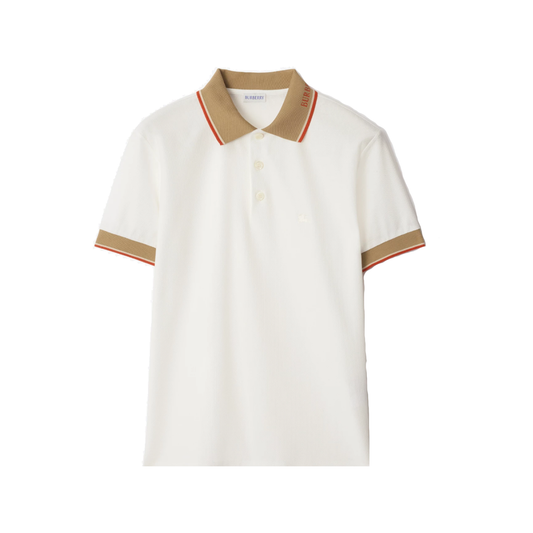 BURBERRY LOGO COLLAR COTTON POLO IN CHALK