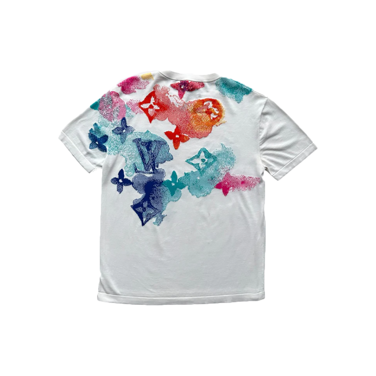 PRELOVED LOUIS VUITTON MULTI COLOUR LOGO T-SHIRT IN WHITE
