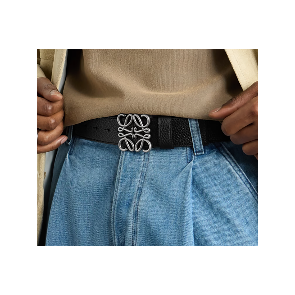 LOEWE ANAGRAM 4CM LEATHER BELT IN BLACK