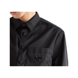 PRADA RE-NYLON LOGO BADGE SHIRT IN BLACK