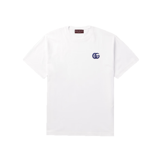 GUCCI LOGO-EMBROIDERED COTTON T-SHIRT IN WHITE