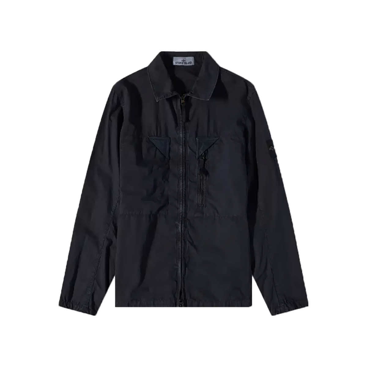 STONE ISLAND BRUSHED CCOTTON ZIP SHIRT JACKET IN BLACK