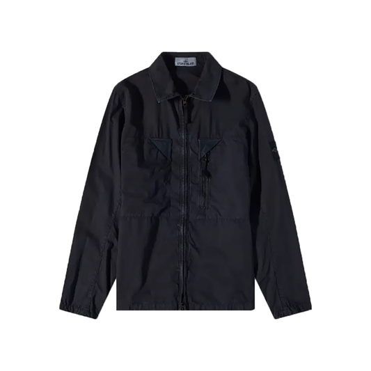 STONE ISLAND BRUSHED CCOTTON ZIP SHIRT JACKET IN BLACK