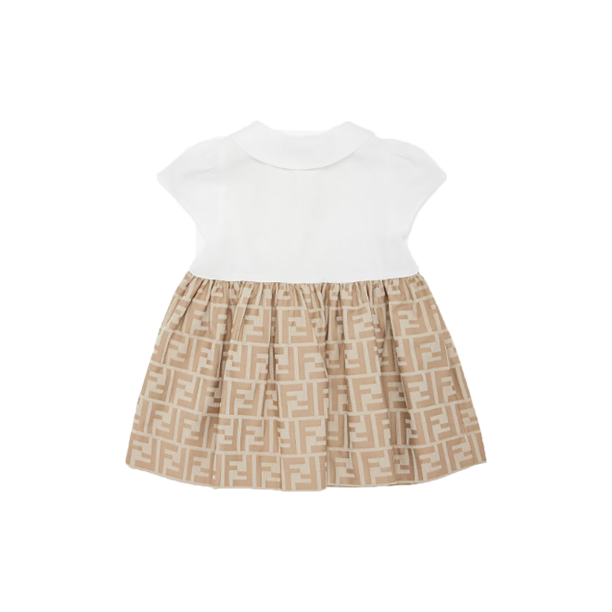 JUNIOR FENDI BRAND-EMBROIDERED CONTRAST COTTON DRESS