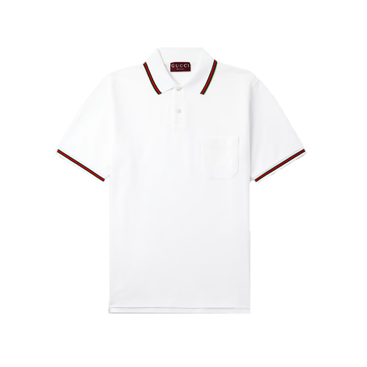 GUCCI LOGO EMBROIDERED COTTON POLO IN WHITE