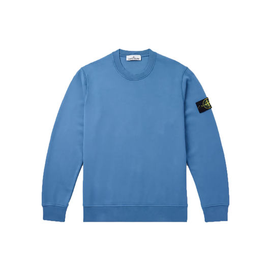 STONE ISLAND LOGO-APPLIQUED GARMENT COTTON SWEATER IN BLUE