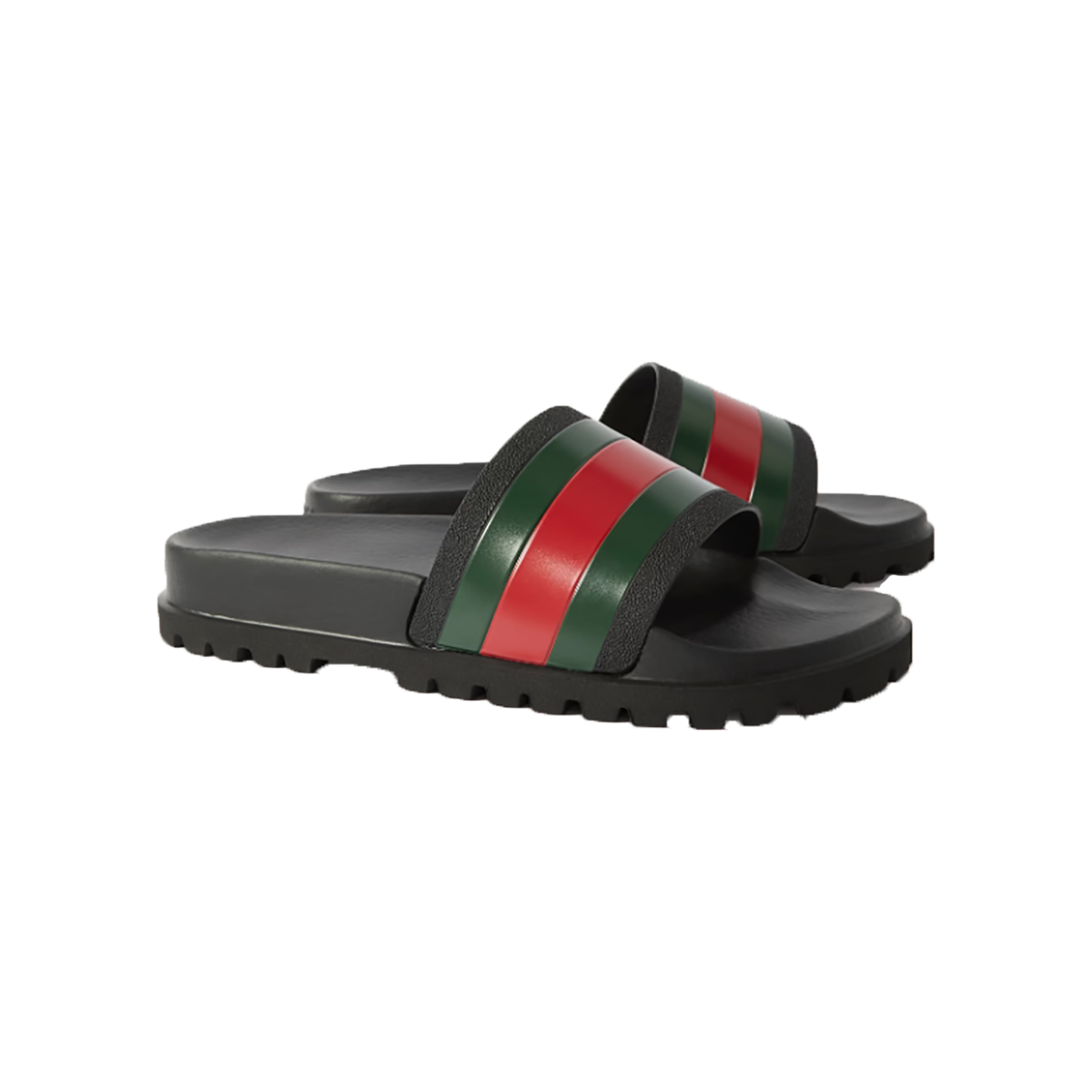 GUCCI STRIPED RUBBER SLIDDERS IN BLACK