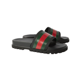 GUCCI STRIPED RUBBER SLIDDERS IN BLACK
