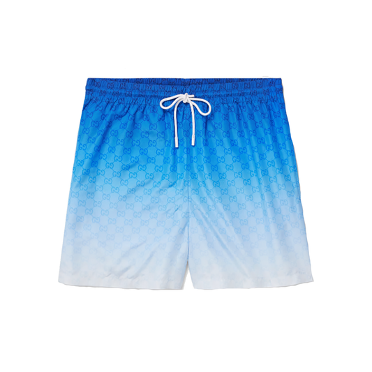 GUCCI DEGRADE LOGO-PRINT SWIM SHORTS IN BLUE