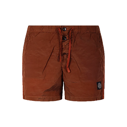 STONE ISLAND NYLON METAL LOGO PATCH SWIM SHORTS IN ORANGE