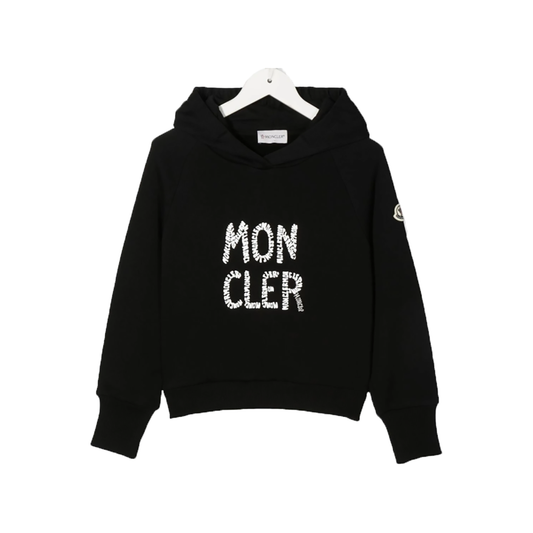 MONCLER JUNIOR ENFANT LOGO HOODIE IN BLACK