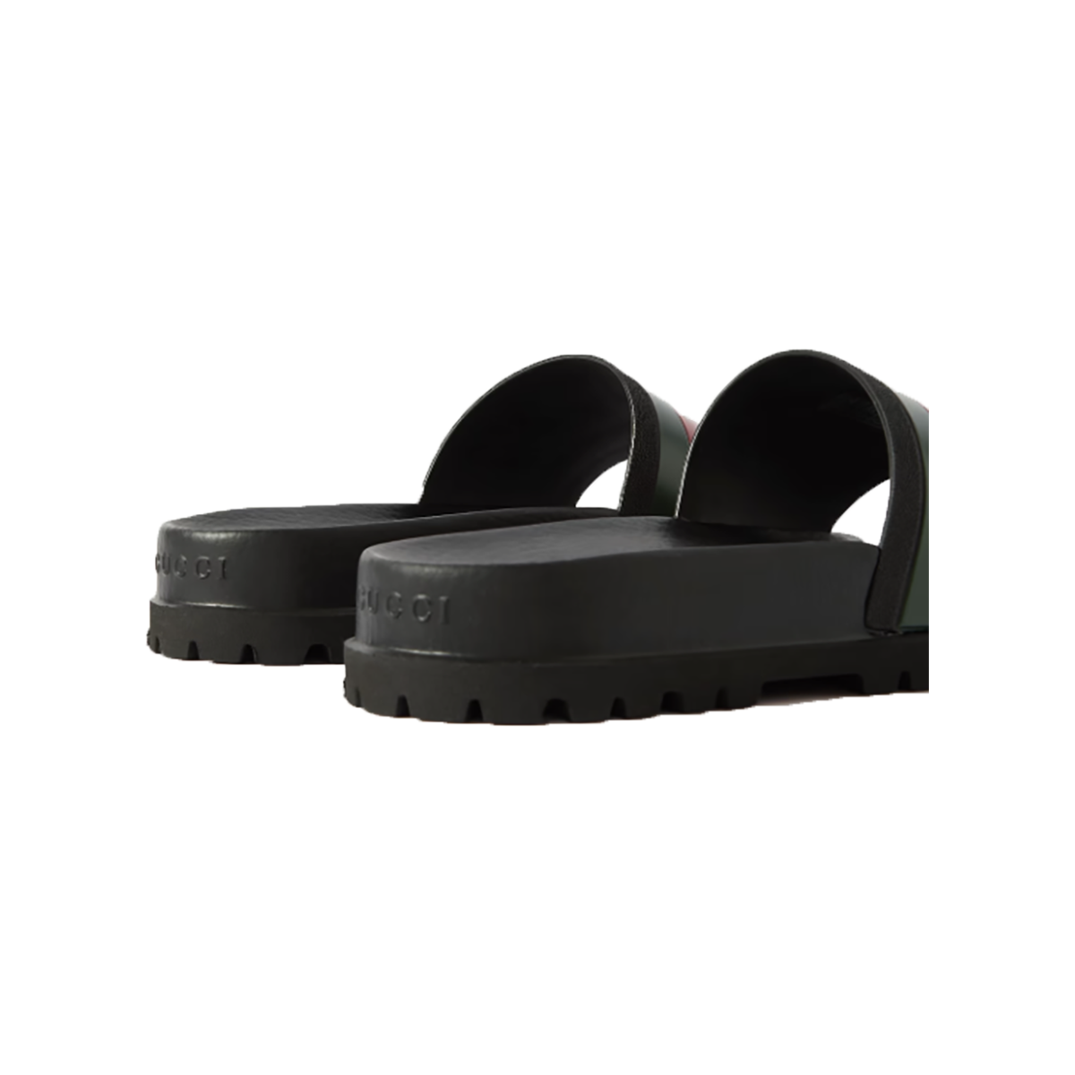 GUCCI STRIPED RUBBER SLIDDERS IN BLACK