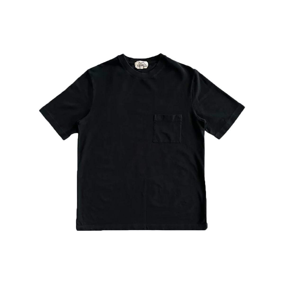 PRELOVED HERMES BLACK EMBROIDERED LOGO POCKET T-SHIRT IN BLACK