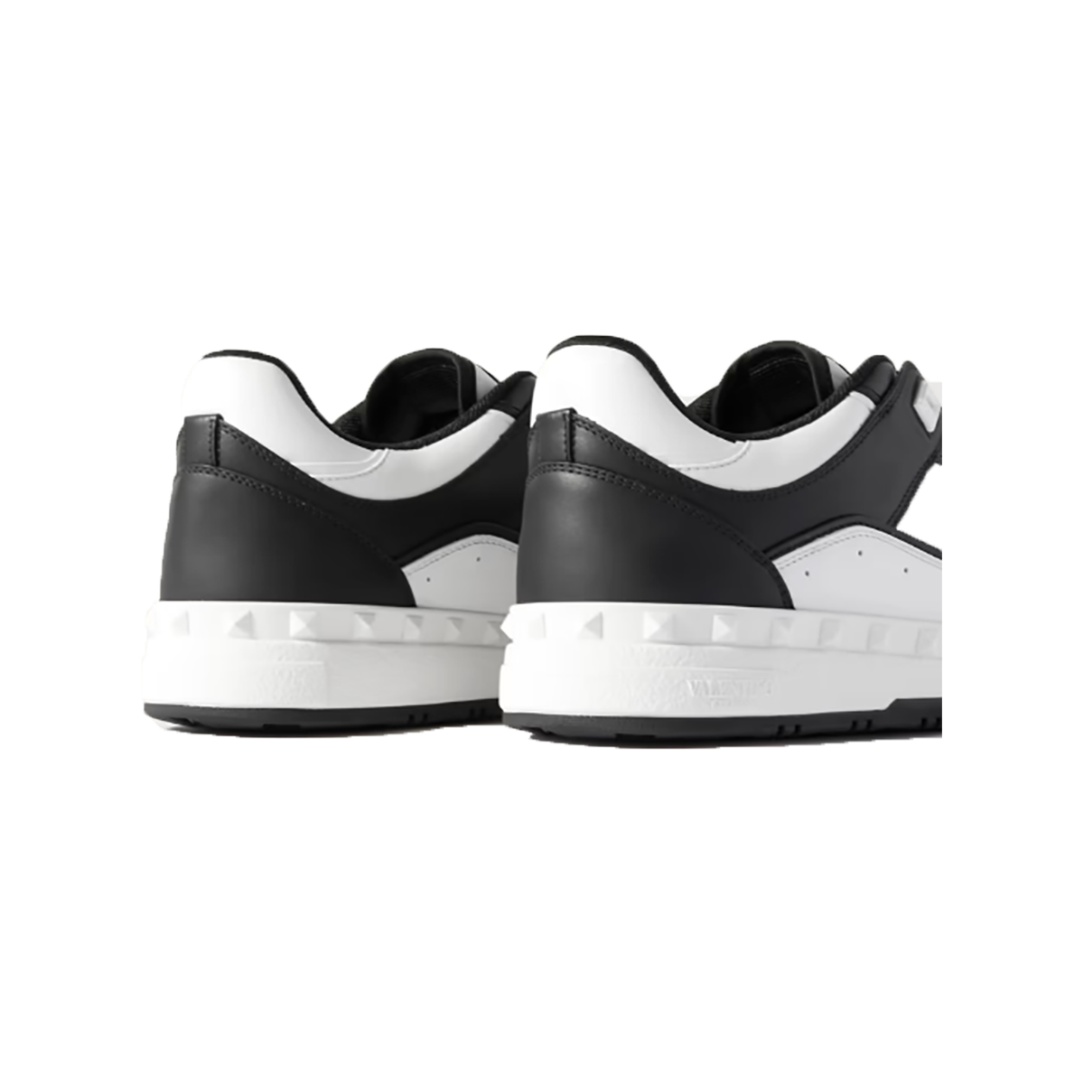 VALENTINO LEATHER STUD TRAINERS IN WHITE/BLACK