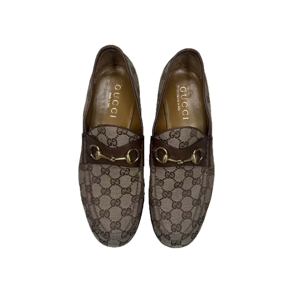 PRELOVED GUCCI GG CANVAS HORSE BIT LOAFERS IN BEIGE