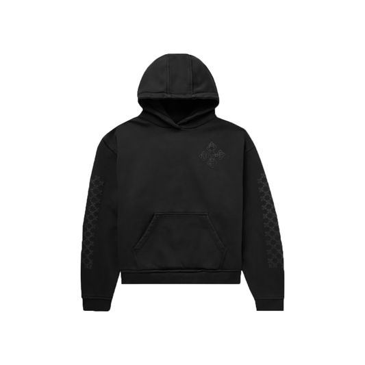 RHUDE CROSS LOGO-PRINT COTTON HOODIE IN BLACK