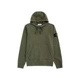 STONE ISLAND LOGO BADGE COTTON HOODIE IN GREEN