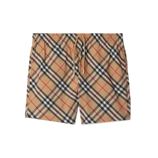 BURBERRY ICONIC CHECK SWIM SHORTS IN SAND