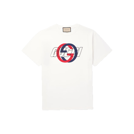 GUCCI LOGO-PRINT COTTON T-SHIRT IN WHTE