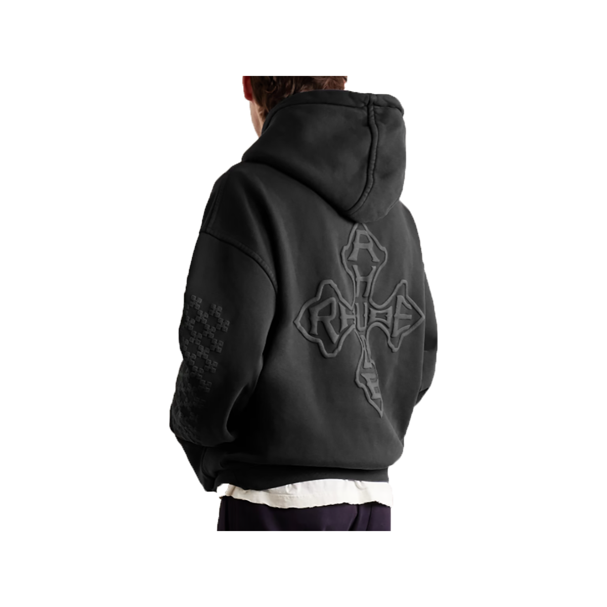 RHUDE CROSS LOGO-PRINT COTTON HOODIE IN BLACK