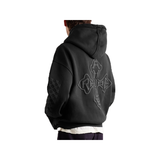 RHUDE CROSS LOGO-PRINT COTTON HOODIE IN BLACK