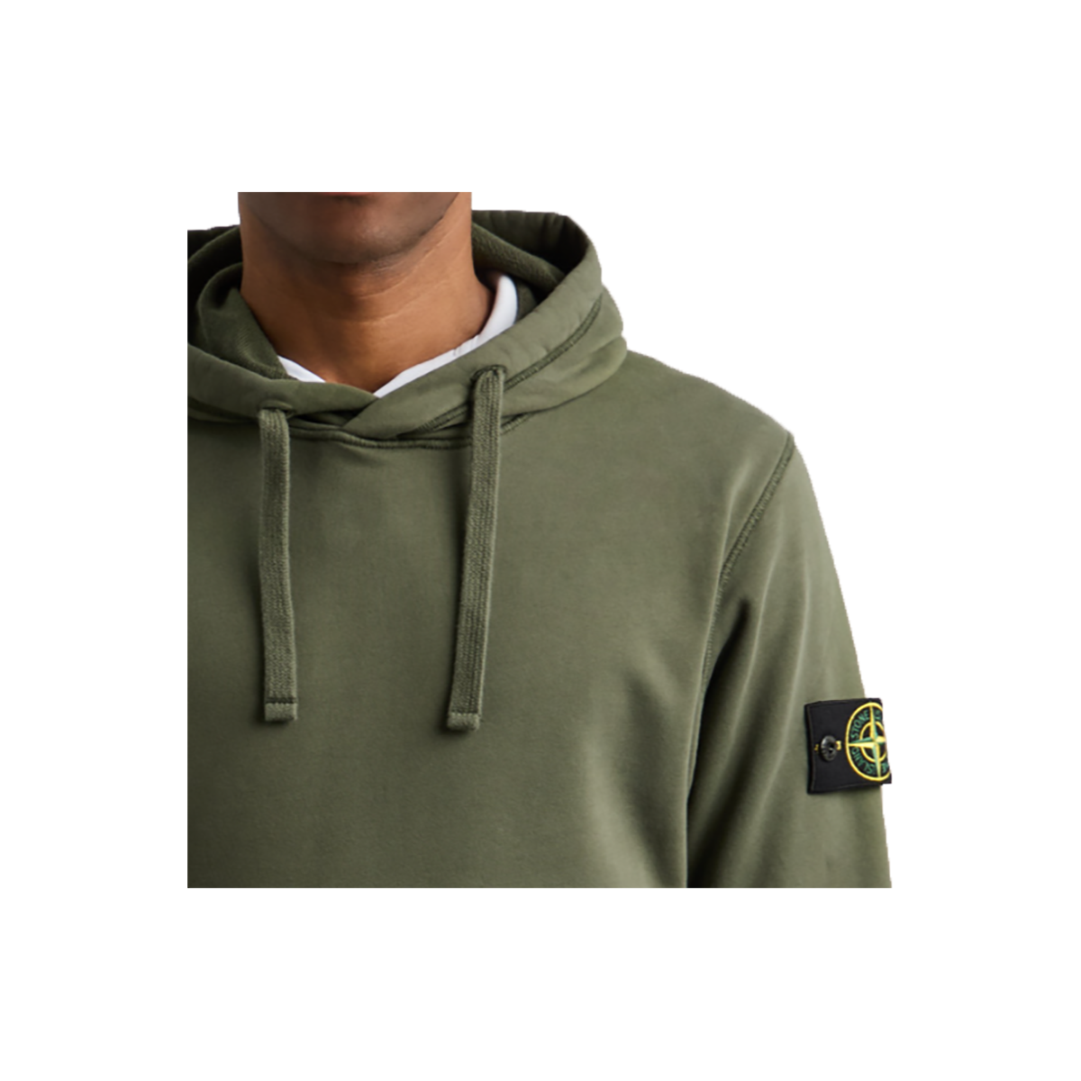 STONE ISLAND LOGO BADGE COTTON HOODIE IN GREEN
