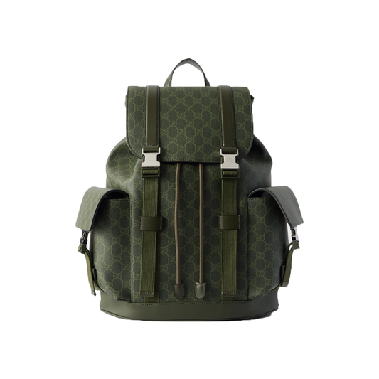 GUCCI LEATHER-TRIMMED MONOGRAM SUPREME COATED-CANVAS BACKPACK IN GREEN
