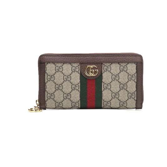 GUCCI OPHIDIA GG ZIP AROUND WALLET IN BEIGE