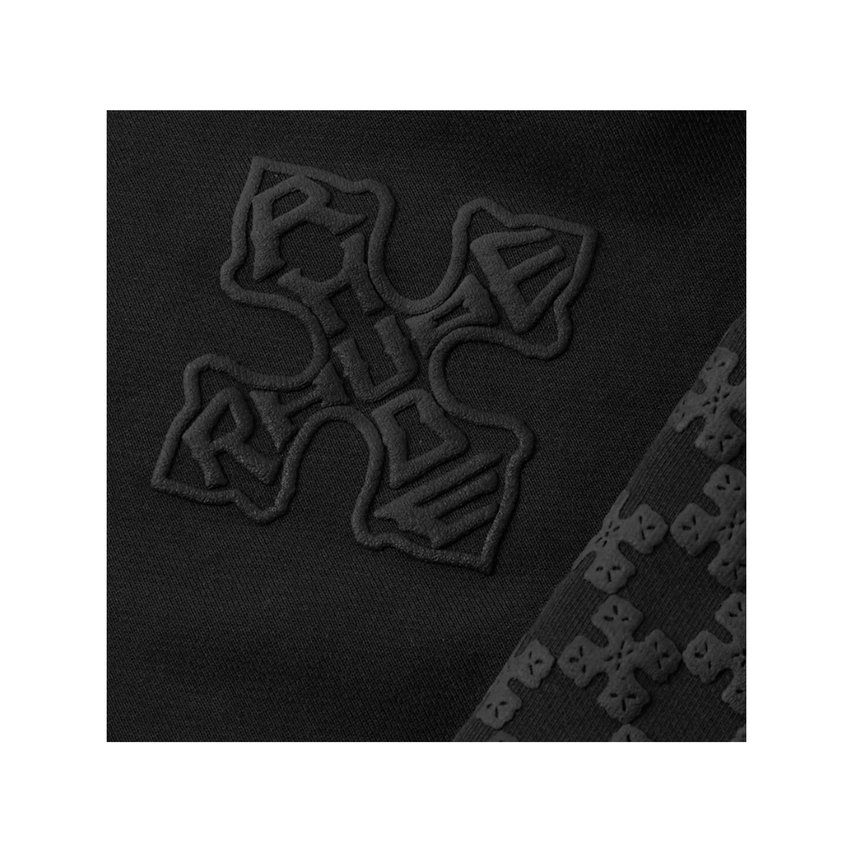 RHUDE CROSS LOGO-PRINT COTTON HOODIE IN BLACK