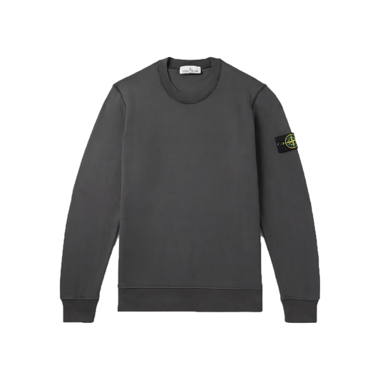 STONE ISLAND LOGO-APPLIQUED GARMENT COTTON SWEATER IN LEAD GRAY