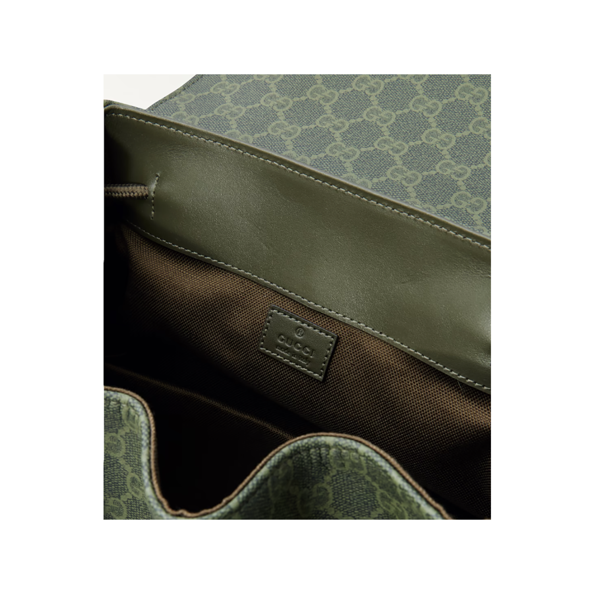 GUCCI LEATHER-TRIMMED MONOGRAM SUPREME COATED-CANVAS BACKPACK IN GREEN