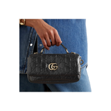 GUCCI GG MILANO PADDED DEBOSSED LEATHER SHOULDER BAG IN BLACK