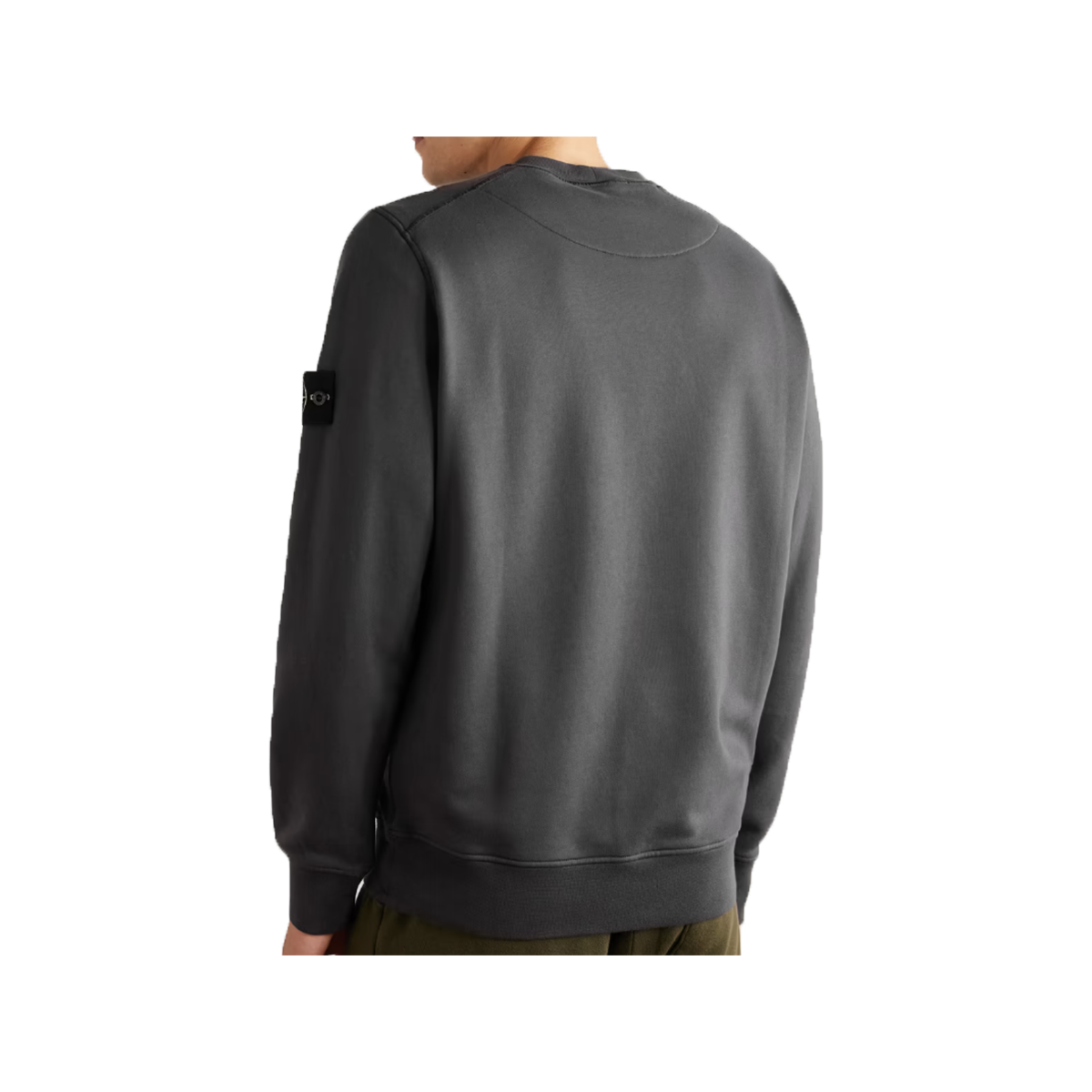 STONE ISLAND LOGO-APPLIQUED GARMENT COTTON SWEATER IN LEAD GRAY