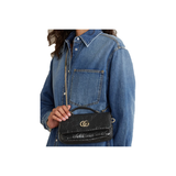 GUCCI GG MILANO PADDED DEBOSSED LEATHER SHOULDER BAG IN BLACK