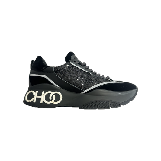 PRELOVED JIMMY CHOO LOW-TOP GLITTER TRAINERS IN BLACK