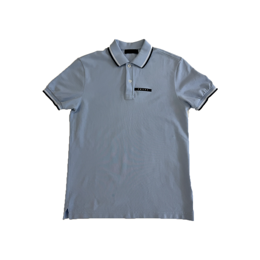 PRELOVED PRADA LOGO BADGE POLO SHIRT IN BABY BLUE