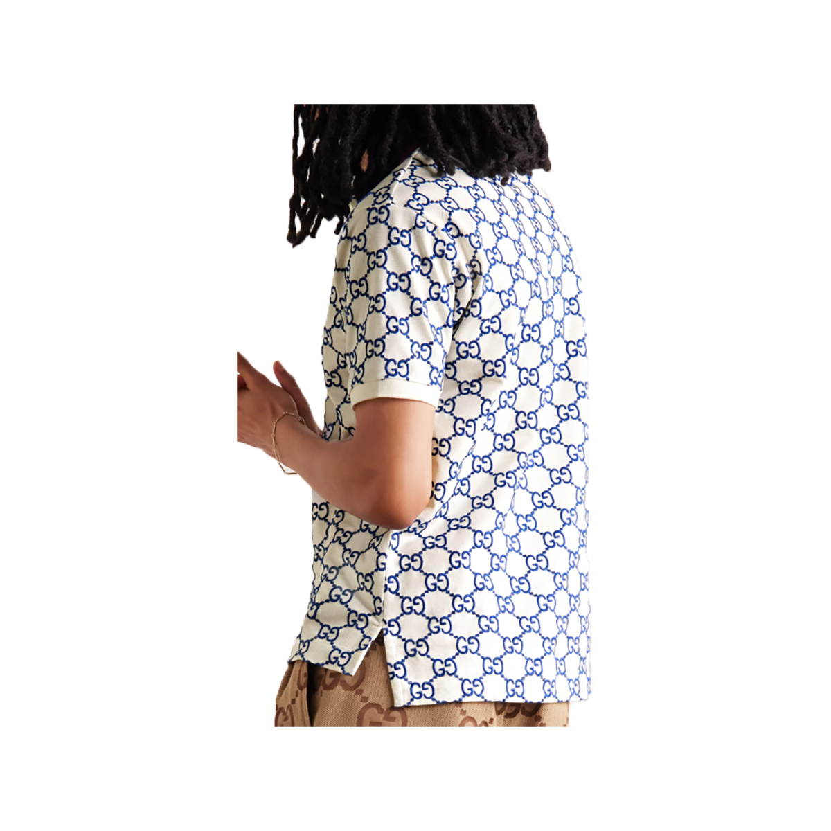 GUCCI LOGO GG EMBROIDERED POLO IN WHITE