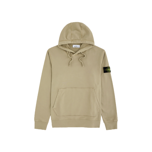 STONE ISLAND LOGO BADGE COTTON HOODIE IN BEIGE
