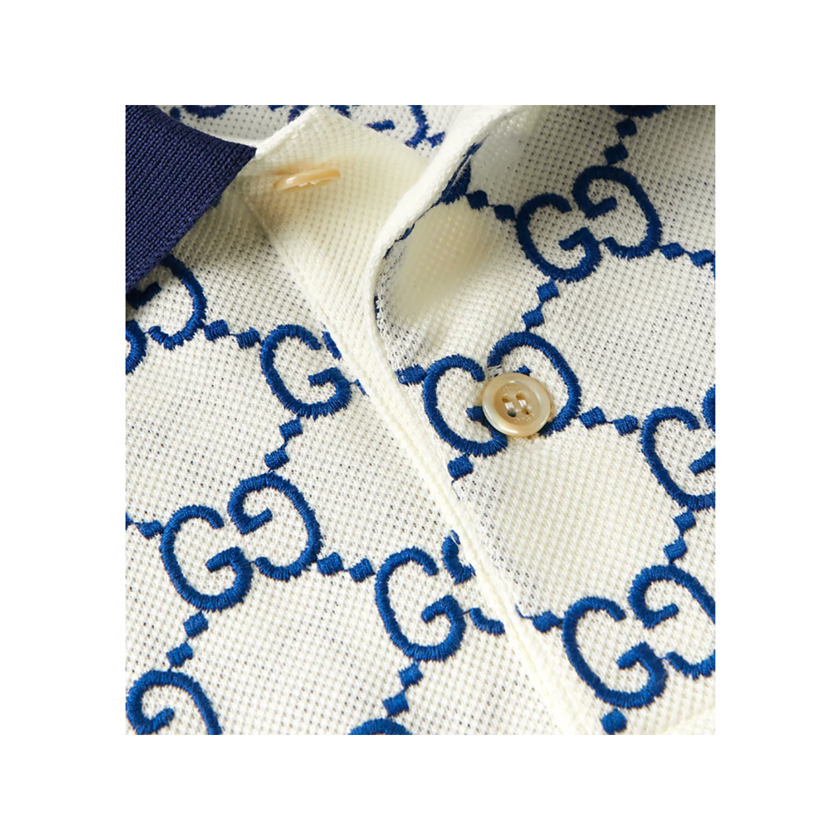 GUCCI LOGO GG EMBROIDERED POLO IN WHITE